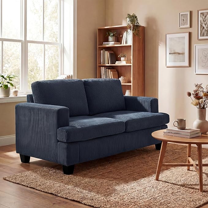 YOUDENOVA Sofa 63” Comfy Loveseat Sofa with Deep Seats Couch for Living Room Modern Sleeper Couch Blue Corduroy