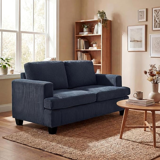 YOUDENOVA Sofa 63” Comfy Loveseat Sofa with Deep Seats Couch for Living Room Modern Sleeper Couch Blue Corduroy