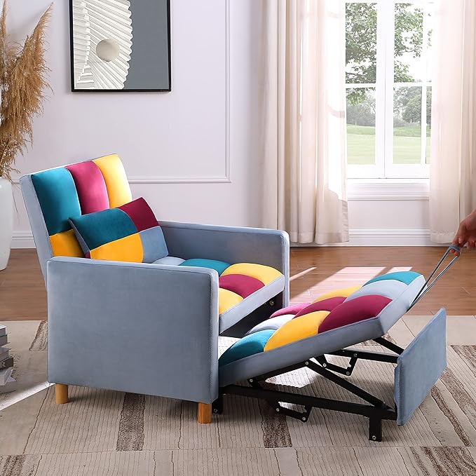 3-in-1 Convertible Chair Bed Single Sofa Bed with Adjustable Backrest Lounger for Living Room (Rainbow)