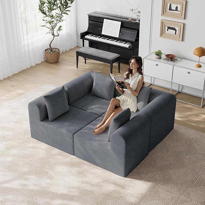 wanan 121'' Modular Sectional Couches for Living Room with Deep Seat L-Shape Cloud Sofa Couch High Density Memory Foam Boneless Upholstered Couches Easy Assembly (Dark Gray 4 Seats)