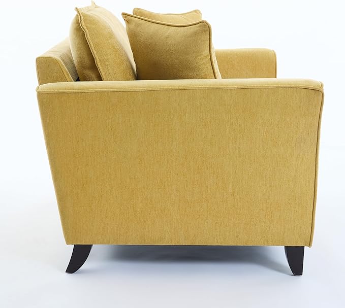 Oversized Accent Chair Chenille Fabric Armchair with Pillow Comfy Single Sofa with 46.3 Wide Seat Cushion Rubberwood Legs Elegant Ruffled Armrests Lounge Chair for Living Room Office (Yellow/45)