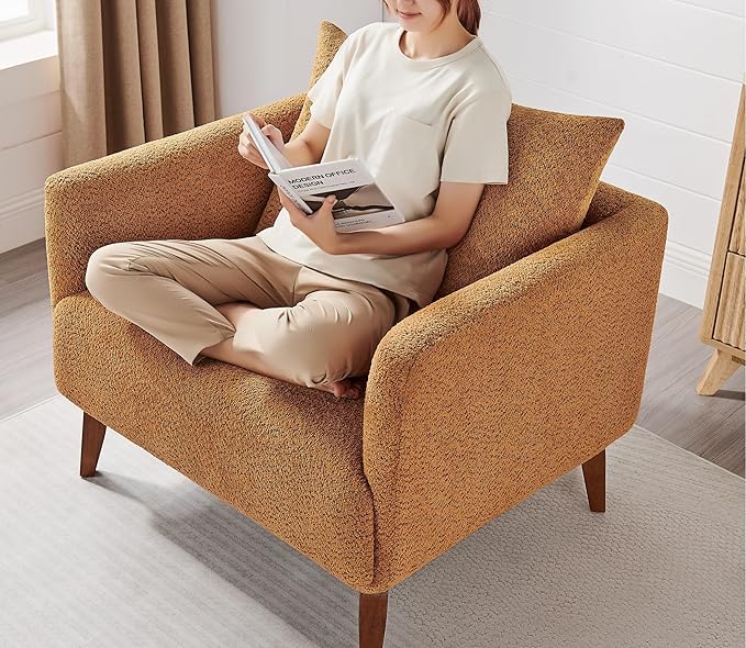 Oversized Accent Chair Modern Boucle Armchair for Living Room Sets of 2 - 37 Wide &amp Cozy Reading Accent Chair with Solid Wood Legs Curry Upholstered Lounge Chair for Bedroom &amp Office (Easy A
