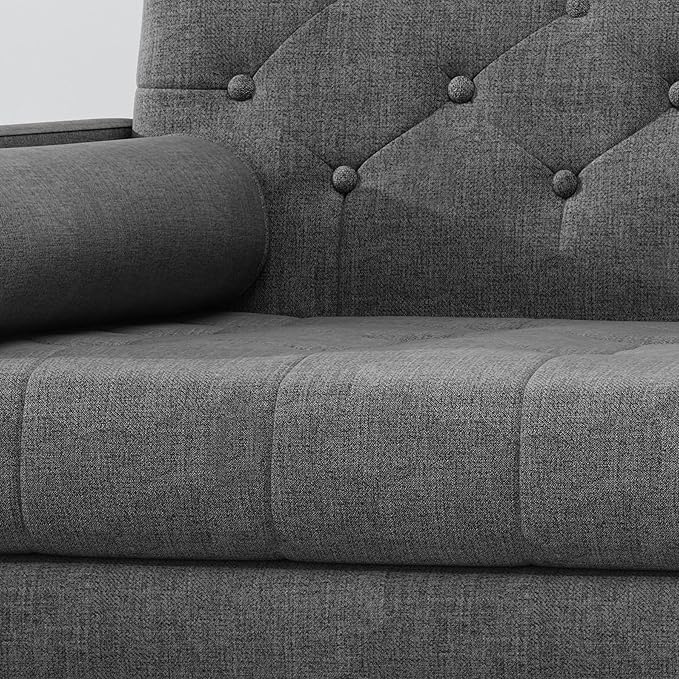 38 Comfy Chair and A Half with Button Tufted Backrest Round Armrest Pillows Mid Century Modern Oversized Accent Chair with Wood Legs for Living Room Bedroom or Small Spaces (Dark Grey)