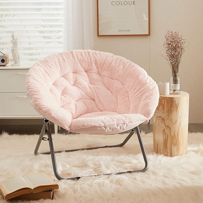 Urban Lifestyle Faux Fur Saucer Chair Blush 36.2D x 36.2W x 31.9H in