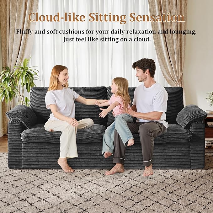 WEUP 86 Loveseat Sofa Grey Corduroy Couches for Living RoomMid Century Modern Love SeatSuper Comfy Cloud SofasDeep SeatWide ArmrestSturdy Frame for Bedroom Apartment Office