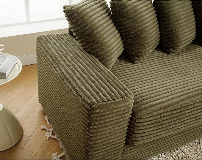 111 Inch Cloud Sectional Couches for Living Room | L-Shaped Sectional Couch with 8 Pillows | Corduroy Couch with Deep Seat | Solid Wood Frame Sofa Green (Right Facing Chaise)
