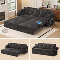 SUNWAVE 83 King Size Pull Out Sofa Bed 4-in-1 Convertible Sleeper Sofa Bed with USB Ports Cup Holders Side Pockets Corduroy Oversized Loveseat Chaise Lounge for Living Room Small Space