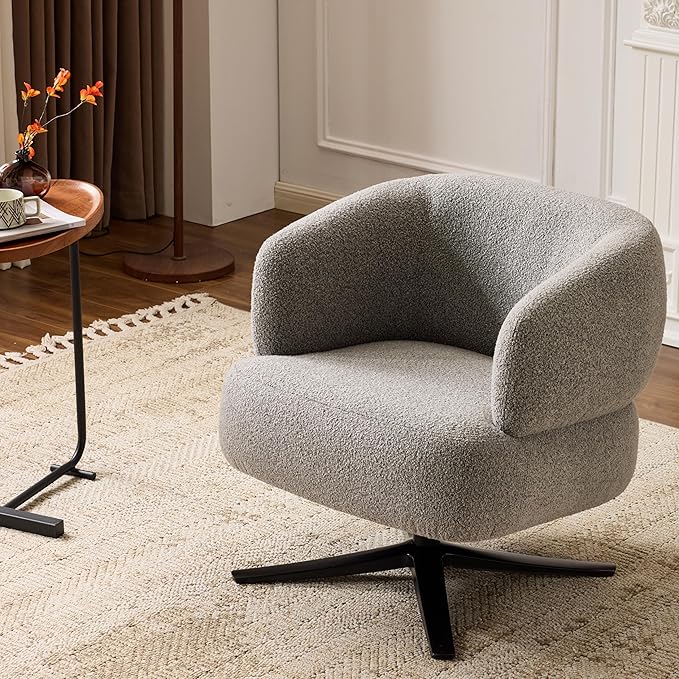 GDFStudio 360° Swivel Barrel Accent Chair Cuddle Style Single Sofa Lounge Chair for Living Room Bedroom Study Balcony or Reading Corner Antique Grey
