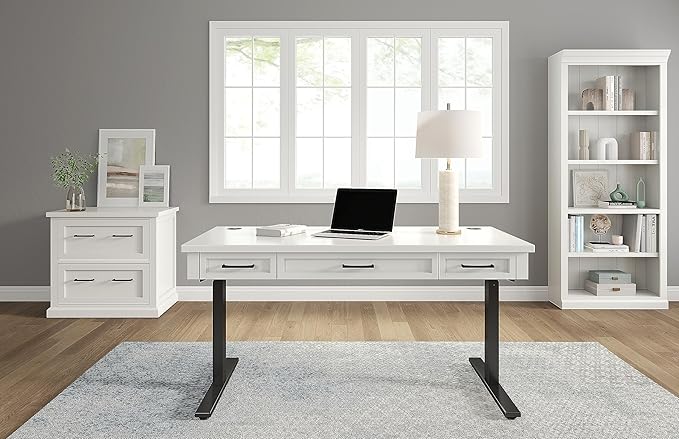 Martin Furniture Modern Wood Electric Sit/Stand Desk Height Adjustable Table Desk White