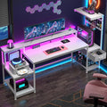 63 Gaming Desk with LED Lights &amp OutletsComputer Desk with Drawers &amp Monitor StandGaming Table with Storage Shelves &amp Printer Space for Game RoomStudy RoomHome OfficeBedroomWhite