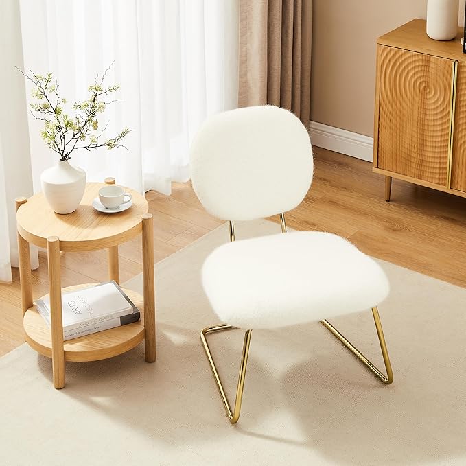 Zouron Living Room Chairs Set of 2 Fabric Armless Accent Chairs Upholstered Slipper Chairs for Bedroom Study Nursery White