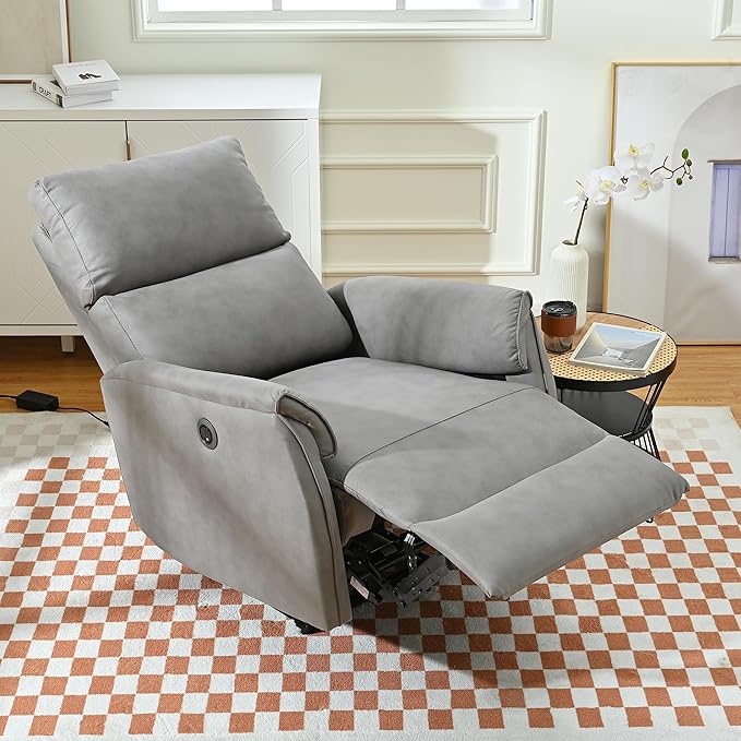 Electric Power Recliner ChairUpholstered Foam Lounge Single SofaReclining Chair with USB Charging PortsHome Theater Seating Living Room Bedroom Gray