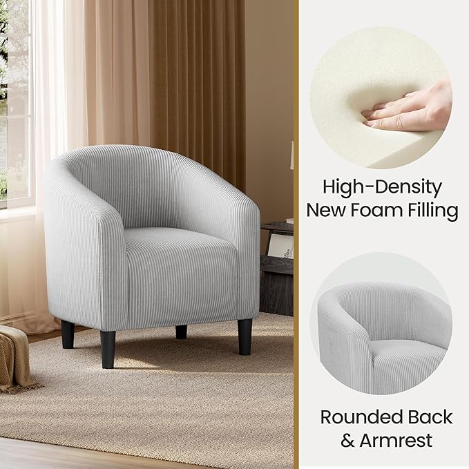 Yaheetech Accent Barrel Chair Corduroy Fabric Club Chair Furry Sherpa Elegant Armchair with Cozy Soft Padded for Living Room Bedroom Reception Room Office Light Gray