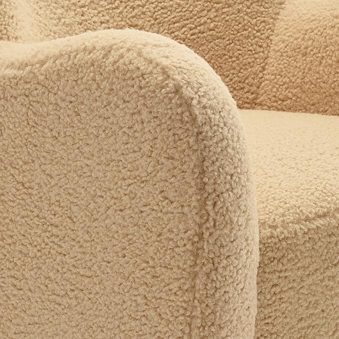 Modway Montrose Swivel Wingback Accent Chair in Ivory Walnut Sherpa Teddy Fabric – Modern Furry Barrel Chair with 360-Degree Swivel Base – Soft and Comfy Living Room Chair