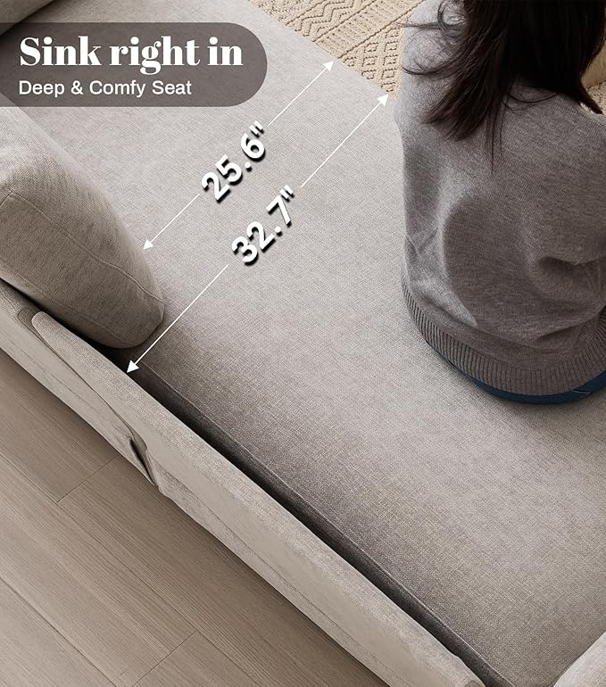 Kingfun 83 Chenille Sofa Modern Couch with Thickened Cushions Mid Century Couches with Solid Wood Frame Comfy Deeper Seats T-Cushion for Living Room and Bedroom Light Gray