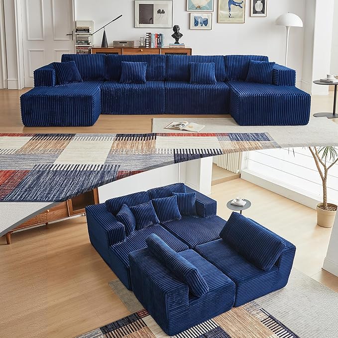 143 Oversized Cloud Boneless Couch with Chaise Modern Modular Sofa with Deep Seat Various Combinations Upholstered Couches for Living Room No Assembly Required Blue