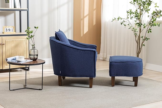 Accent Chair with Ottoman Mid Century Modern Barrel Chair Upholstered Club Tub Round Arms Chair for Living Room