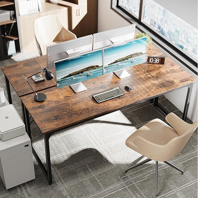 Huuger Computer Desk 70 Inch Office Desk Gaming Desk with Storage Writing Desk Work Desk for Home Office Study Long Simple Desk Large Legroom Metal Frame Rustic Brown