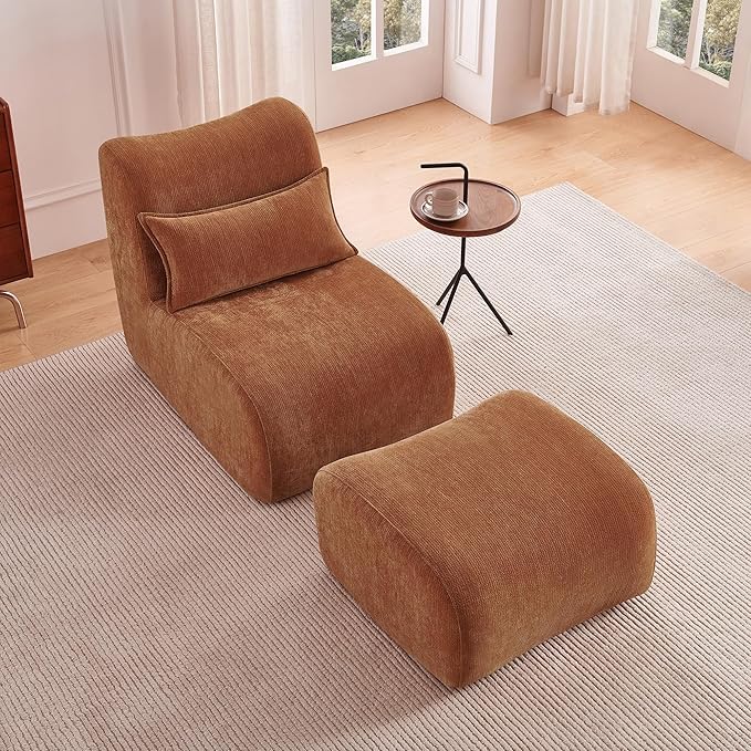 Modern Lounge Chair with Ottoman Compressed Upholstered Recliner for Small Spaces Comfortable Accent Sofa for Living Room Bedroom or Apartment