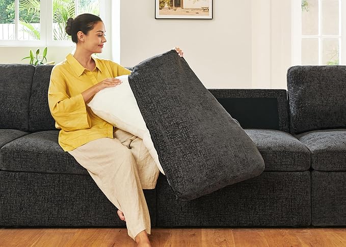 HONBAY Modular Sectional Couch with Storage Seats L Shaped Sectional Sofa with Storage Chenille Sectional Couches for Living Room Grey