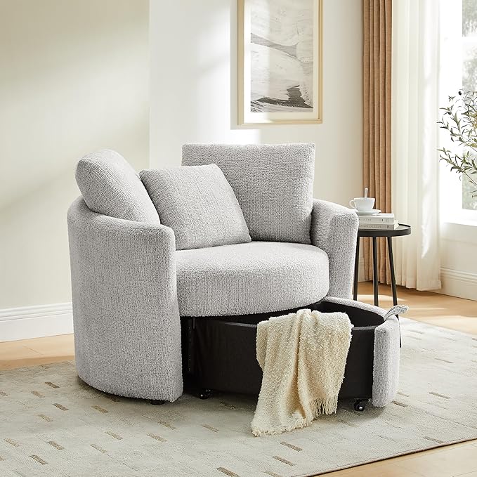 Studio Living® Beckett 48 Storage Chair Modern Farmhouse Pocket Coil Comfort Easy Assembly Chenille Fabric Ivory