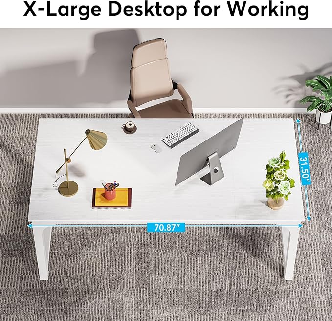 LITTLE TREE 70.8 Inch X-Large Executive Computer Office Desk White