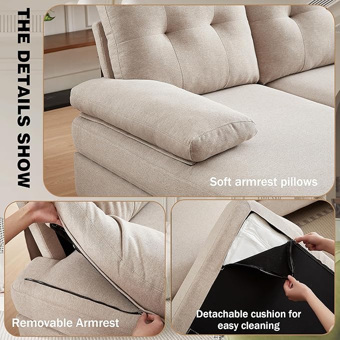 111 Sectional Couch for Living Room Modern Polyester Fibre U Shaped Sofa Couches with Double Chaise Upholstered 4 Seater Sofa for Living Room Apartment Office Beige