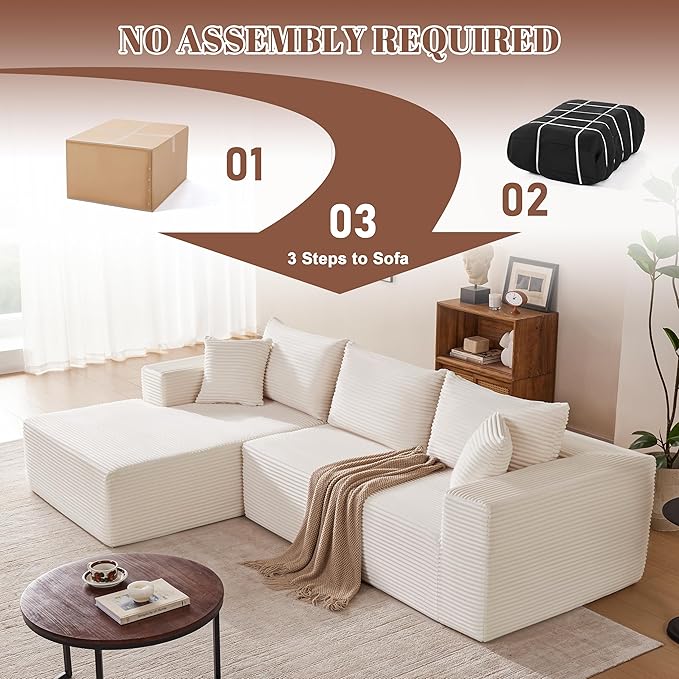 110 Inch Cloud Sectional Couch Modular Sectional Sofa with Deep Seat Boneless Sofa for Living Room Fluffy Comfy Couch with L-Shaped Chaise Beige