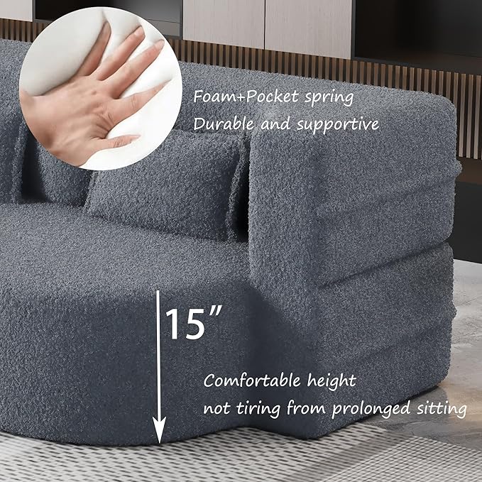 78” Floor Sleeper Sofa Bed Modern 2 in 1 Full Size Foldable Mattress with 2 Pillows Convertible Boneless Couch with Deep Seat for Living Room No Assembly Required (Grey &amp Teddy) | No Assembly R