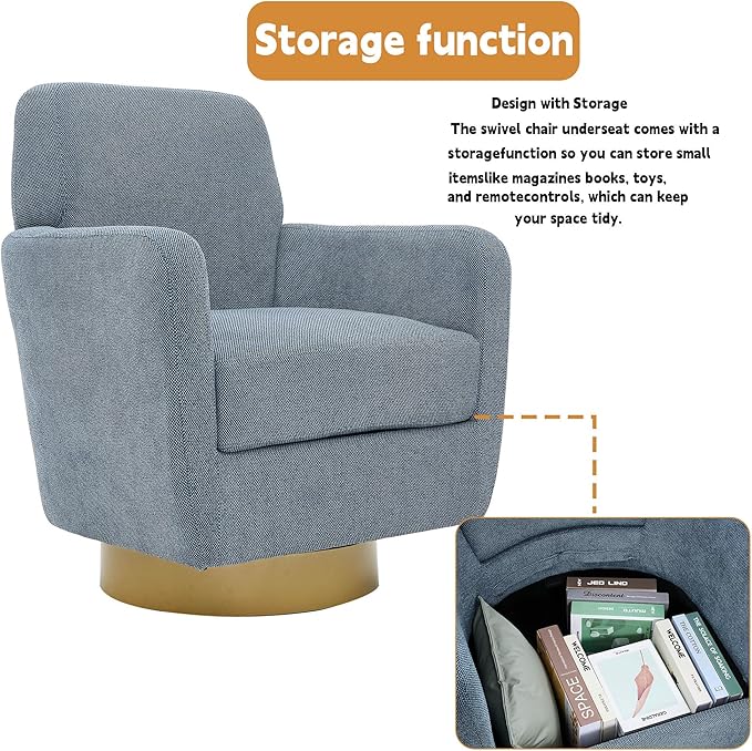 360 Degree Rotating Sofa Armchair Cotton Linen Skin Friendly Fabric Ergonomic Design Living Room Chair Bedroom Chair Living Room Chair Blue