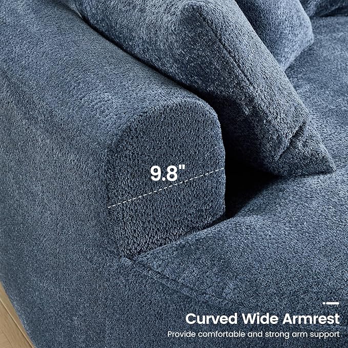 126” Oversized Curved Sectional Sofa L Shaped Chenille Boneless Couch with Deep Seat &amp 7 Pillows for Living Room Bedroom No Assembly Required (Blue)
