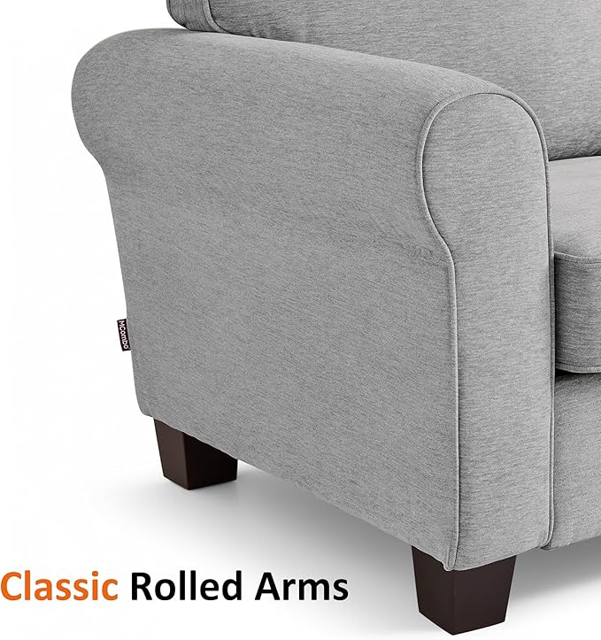 MCombo 67.7 Loveseat Sofa 2-Seater Small Couch for Small Spaces Classic Rolled Arm Upholstered Sofa with Solid Wood Legs for Living Room Removable Cover Chenille Fabric VE730 (Light Grey)