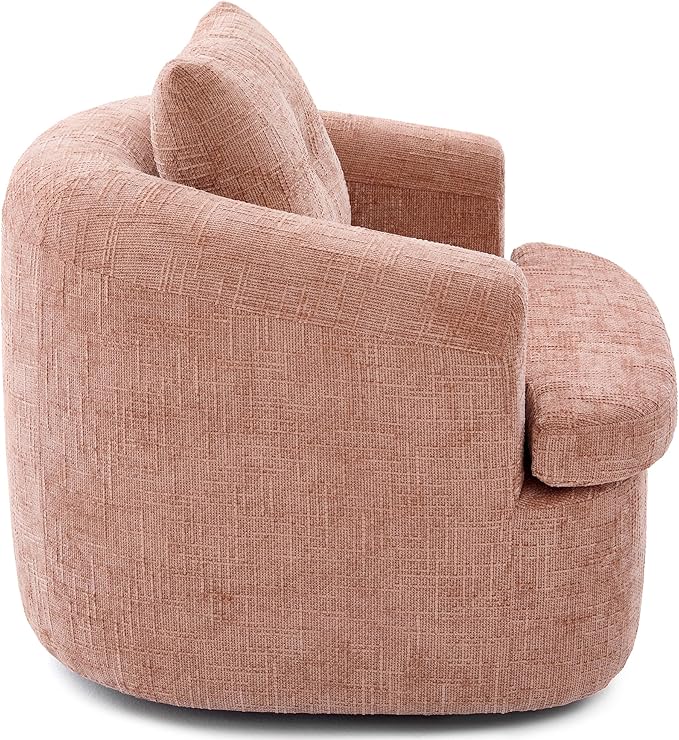360° Swivel Barrel Accent Chair 36.6 Swivel Round Sofa Chair with Dual-Layer Cushion Design Modern Upholstered Single Sofa for Living Room Bedroom Office and Hotel (Pink 121)