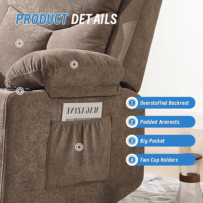 Manual Rocker Recliner Chair for Adults with Vibration MassageGlider Rocking Recliner Chairs for Living Room Bedroom Overstuffed Reclining Sofa Chair with Pockets and Cup Holds (Coffee)