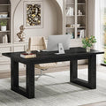 Tribesigns 63-Inch Executive Desk Modern Wood Office Desk Large Computer Table with Solid Wooden Base Work Desk for Home Office (Black)