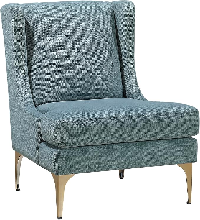 Lexicon Modern Accent Chair Living Room Chenille Upholstered Single Sofa Chair with Gold Metal Legs Wing Back &amp Diamond Stitched Back Armchair for Bedroom/Office/Waiting Room Blue