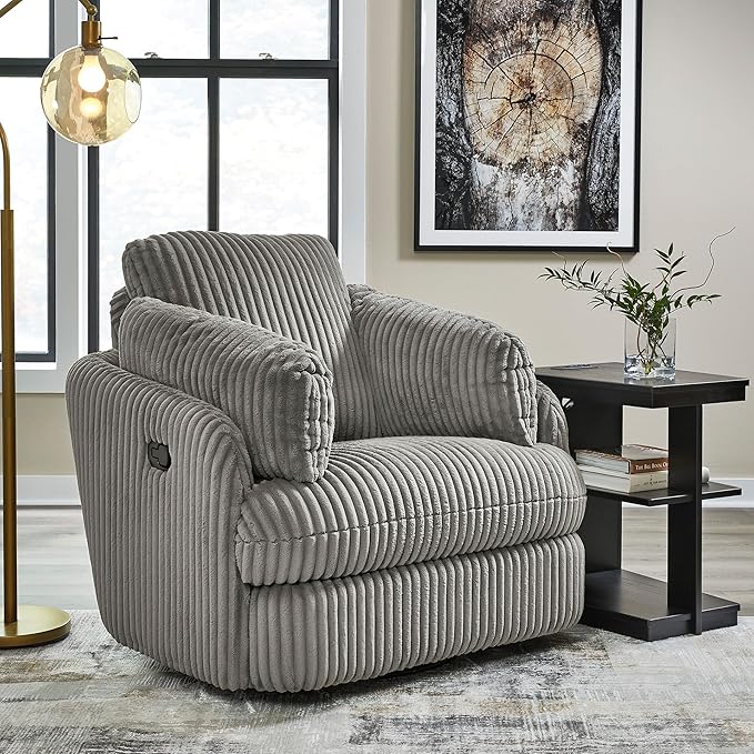 Signature Design by Ashley Tie-Breaker Casual Swivel Glider Recliner with Hidden Storage Gray