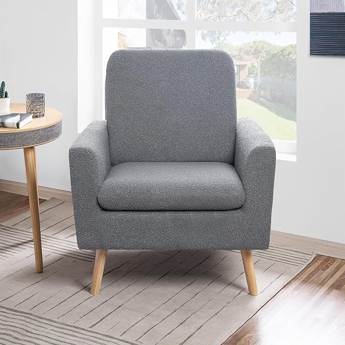 Naomi Home Frida Modern Accent Chair with Plush Fabric Ergonomic Indoor Lounge Chair Comfy Arm Chair for Bedroom &amp Living Room Chairs with Oak Legs and Thick Cushioning
