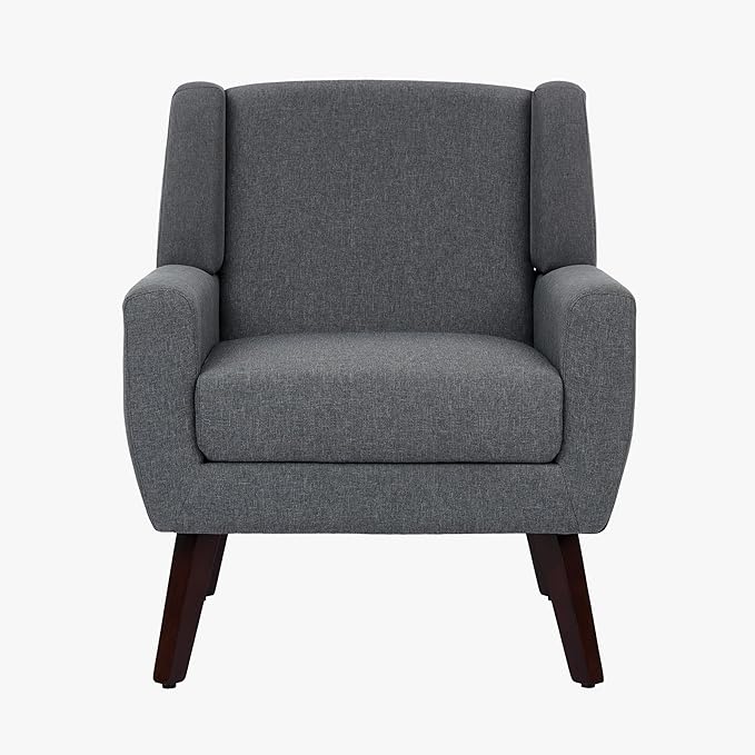 Accent Chair Comfy Mid Century Modern Small Armchairs with Solid Wood Frame and Soft Cushion for Living Room Bedroom (GreySet of 1)