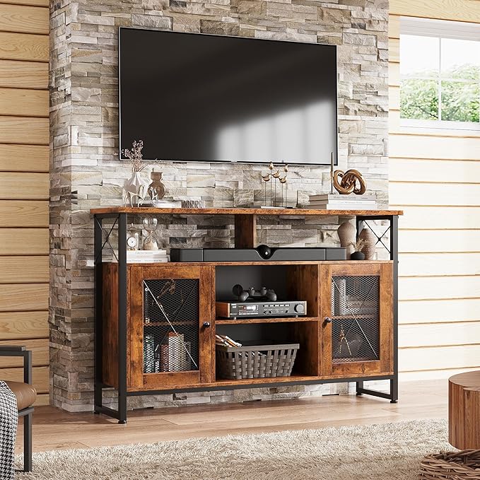 WLIVE TV Stand 55 inch TV Tall Entertainment Center with Storage Farmhouse Industrial TV Console for Bedroom Living Room Rustic Brown