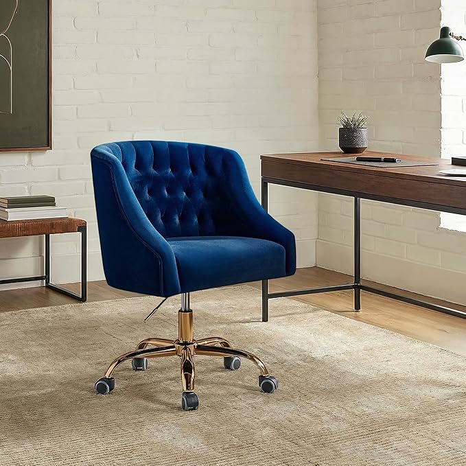 Velvet Office Chair with Gold Base Modern Cute Desk Chair Comfortable Adjustable Swivel Task Chair for Home Office Living Room Bedroom Vanity Study