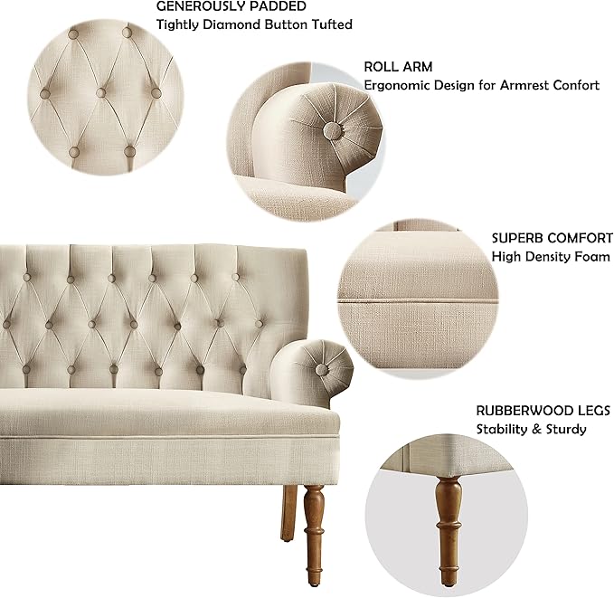 Rosevera Celino Loveseat Sofa for Living Room - Couch in a Box Linen Warm Beige
