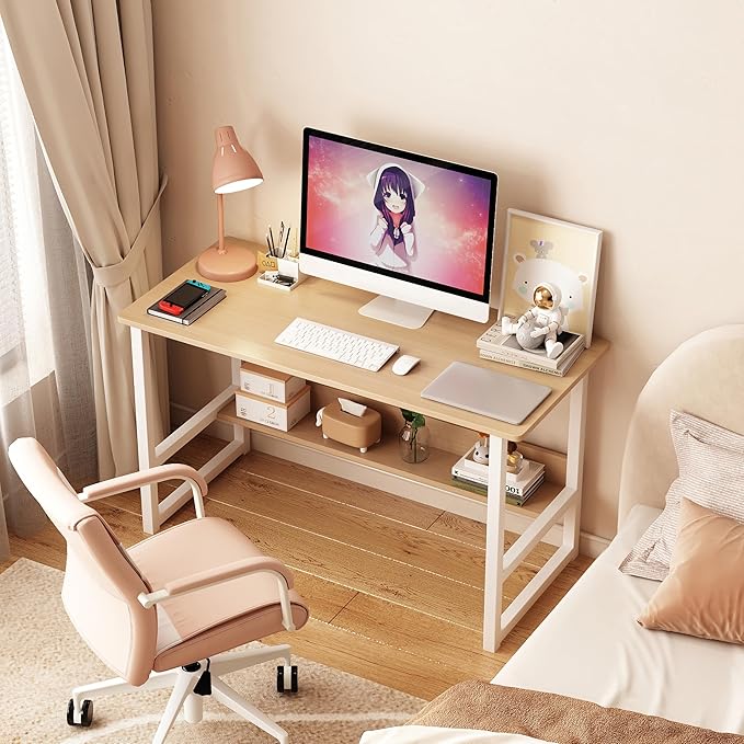 39.4 inch Computer Desk Desktop House Simple Desk Bedroom Desk Desk Student Home Study Desk Home Office Computer Desk with Bookshelf Wood Computer Desk with Storage Shelves Modern Laptop Table