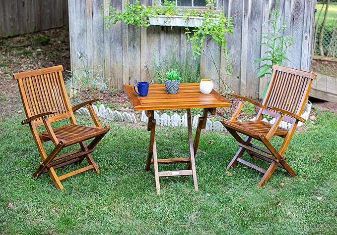 TeakCraft Teak Folding Arm Chair - 2 Piece Foldable Chairs Set - Fully Assembled - Solid Wooden Outdoor Indoor- Wood Dining Room Kitchen Patio Bistro Chairs The Mille