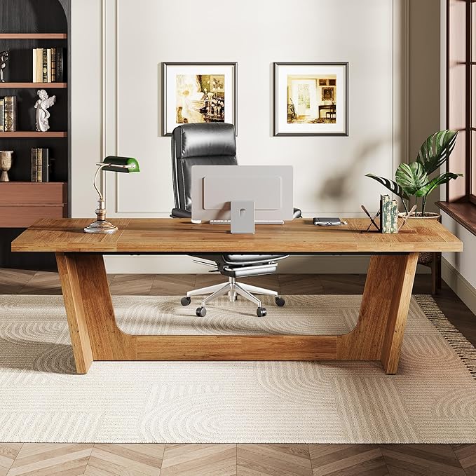 Tribesigns 70.87-Inch Executive Desk Large Wood Desk for Home Office Rustic Study Writing Table with Heavy-Duty Pedestal Extra Long Business Workstation