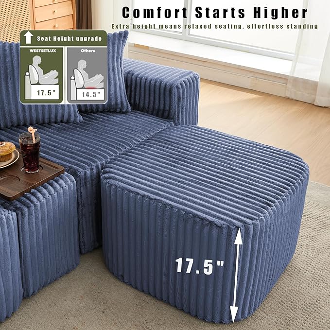 KEIKI 137.5 Modular U-Shape Sectional Sofa Extra-Large Corduroy Couch with Movable Footstool Cup Holders &amp Wireless Charging Board No-Assembly Flexible Seating for Apartments &amp Entertainin