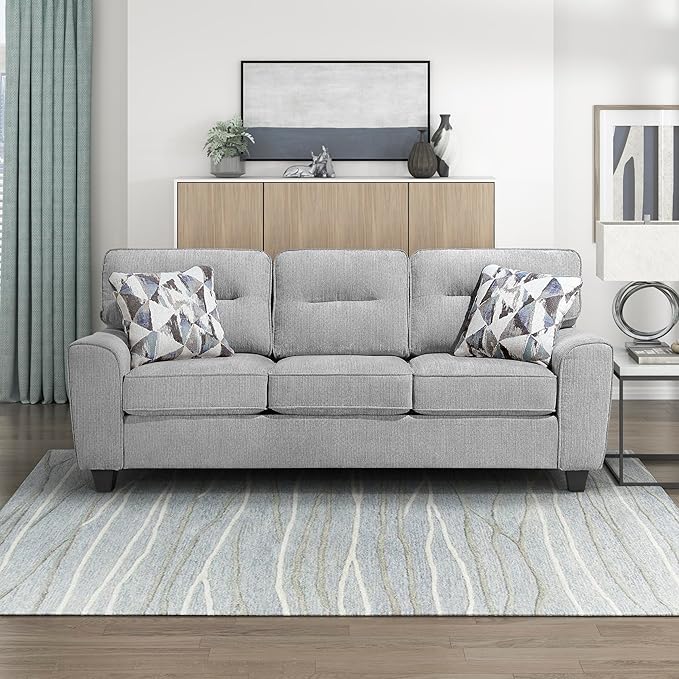 Lexicon Modern Sofa Chenille Sofa 2 Pillows Track Arm Reversible Cushions Removable Cushion Cover Easy Assembly Comfy Couch for Living Room/Office/Reading Spaces Gray