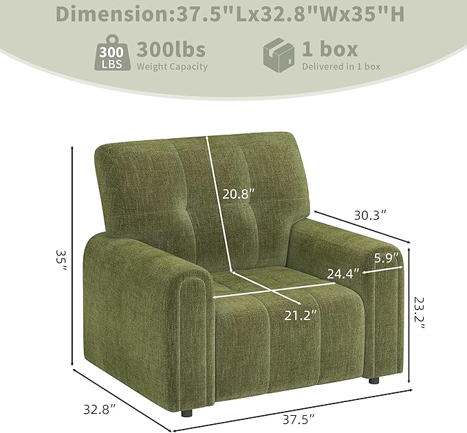 EJUNQ Mid-Century Oversized Accent ChairModern Upholstered Living Room ChairsWide Comfy Reading Chair for AdultsTraditional Single Couch Armchairs for Living Room/BedroomGreen