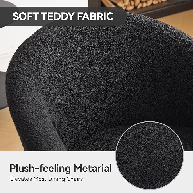 Modern Small Accent Chair Comfy Sherpa Makeup Vanity Chair with Metal Legs Decorative Chair no Wheels for Living Room Dressing Room Bedroom Black