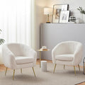 Yaheetech Accent Chair Modern Cozy Vanity Chair with Gold Metal Legs Boucle Fabric Armchair with Removable Seat Cushion for Living Room Bedroom Office Guest Room Ivory 2 pcs
